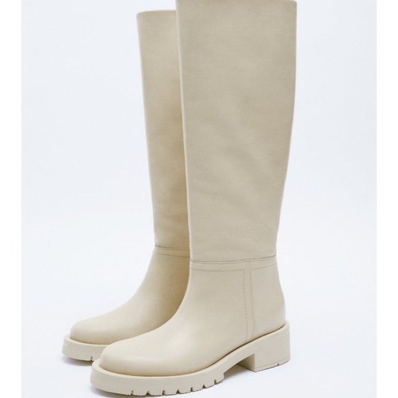 Zara FLAT LEATHER KNEE HIGH BOOTS Size 39 - Picture 2 of 6